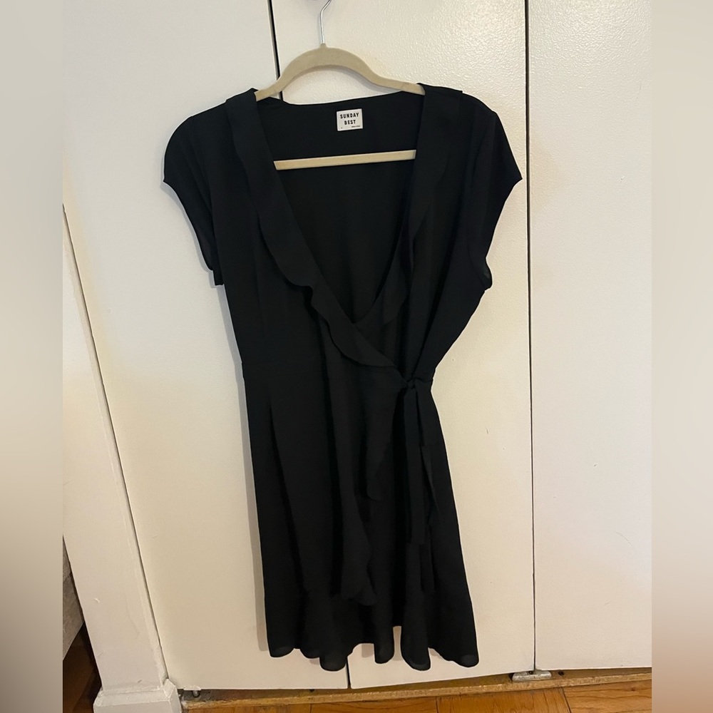 Aritzia Savoy Ruffle Wrap Mini Dress | Black